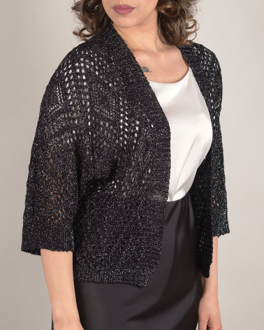 Cardigan corto traforato con filato lurex