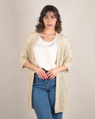Cardigan lungo traforato con filato lurex