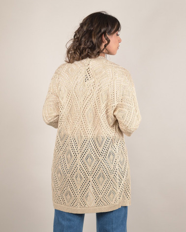 Cardigan lungo traforato con filato lurex