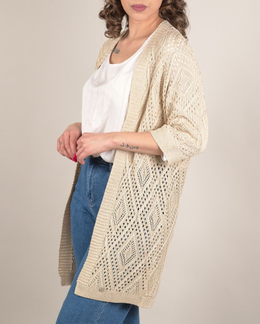 Cardigan lungo traforato con filato lurex