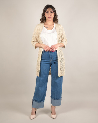 Cardigan lungo traforato con filato lurex