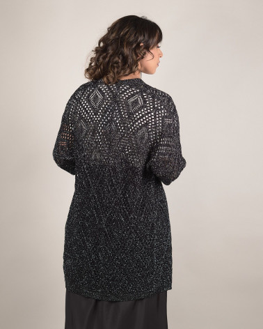 Cardigan lungo traforato con filato lurex