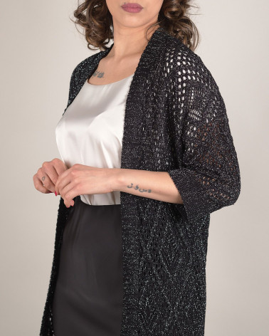 Cardigan lungo traforato con filato lurex
