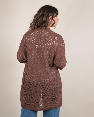 Cardigan lungo traforato con filato lurex