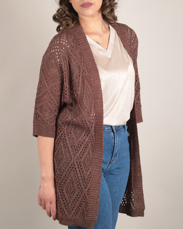 Cardigan lungo traforato con filato lurex