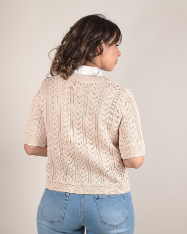 Cardigan traforato con scollo a V e perle