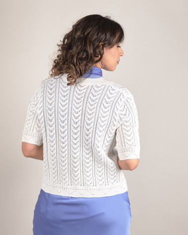 Cardigan traforato con scollo a V e perle