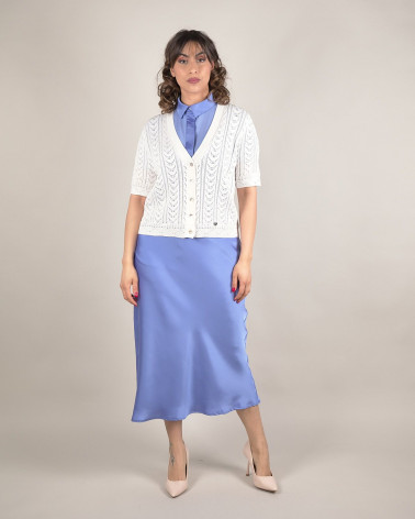 Cardigan traforato con scollo a V e perle