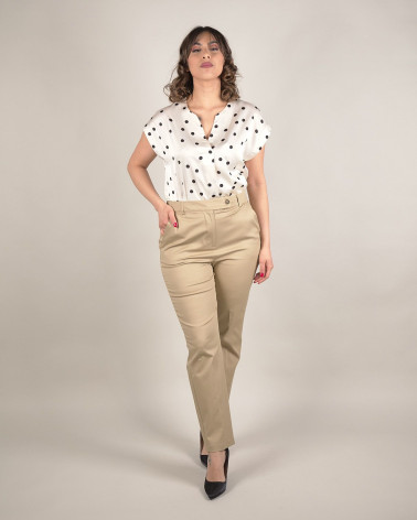 Pantaloni beige in cotone con vita regolare
