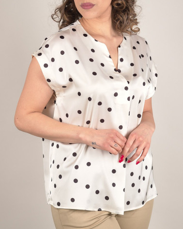 Blusa panna in raso a pois con scollo a V