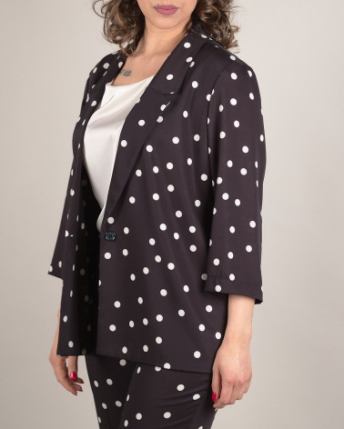 Giacca nera con pois bianchi e maniche 3/4