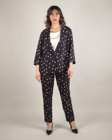 Giacca nera con pois bianchi e maniche 3/4