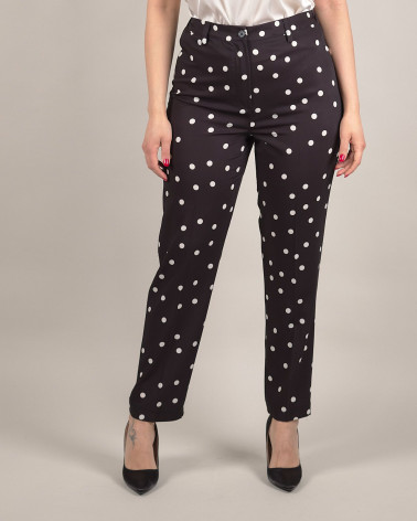 Pantaloni neri a pois in tessuto fluido
