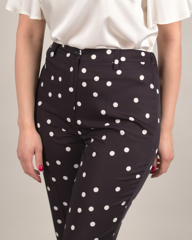 Pantaloni neri a pois in tessuto fluido