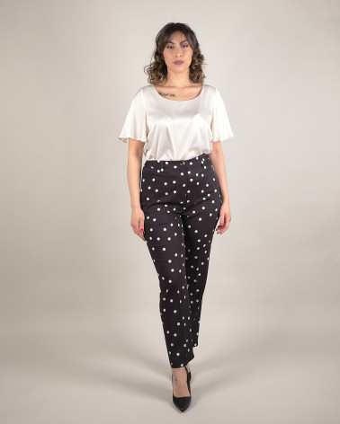 Pantaloni neri a pois in tessuto fluido
