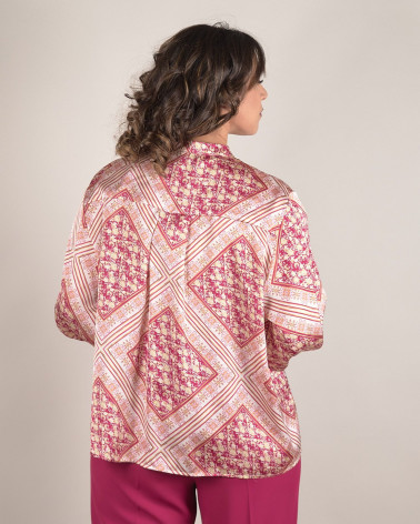 Camicia in raso fantasia barocca con collo coreano