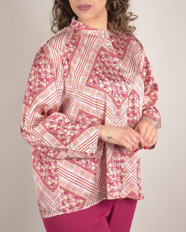 Camicia in raso fantasia barocca con collo coreano