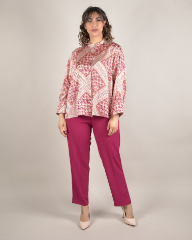 Camicia in raso fantasia barocca con collo coreano