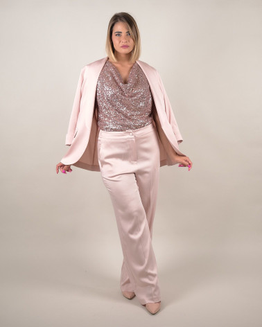 Pantaloni flare satinati rosa eleganti