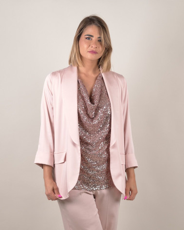 Blazer rosa satinato con maniche 3/4