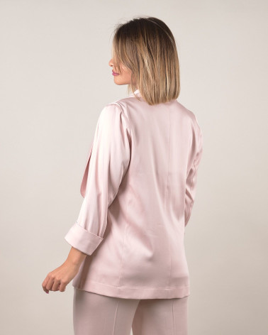Blazer rosa satinato con maniche 3/4