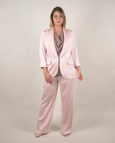 Blazer rosa satinato con maniche 3/4