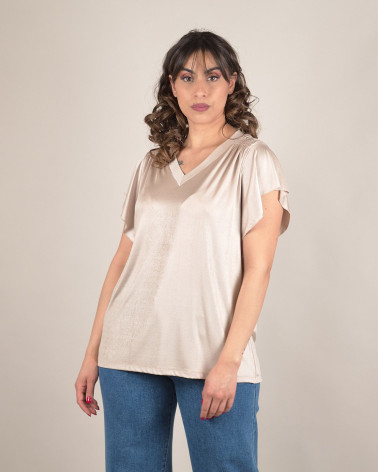 Maglia in jersey lucido con manica a volant