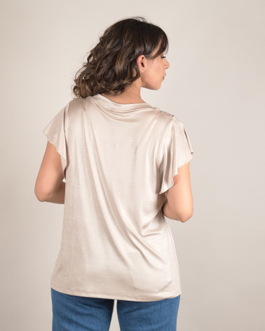 Maglia in jersey lucido con manica a volant