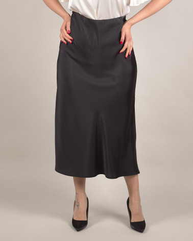 Gonna midi in raso con elastico in vita