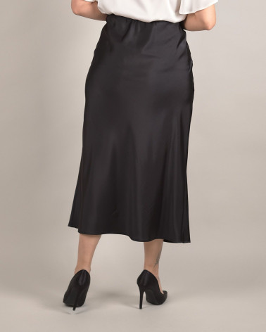Gonna midi in raso con elastico in vita