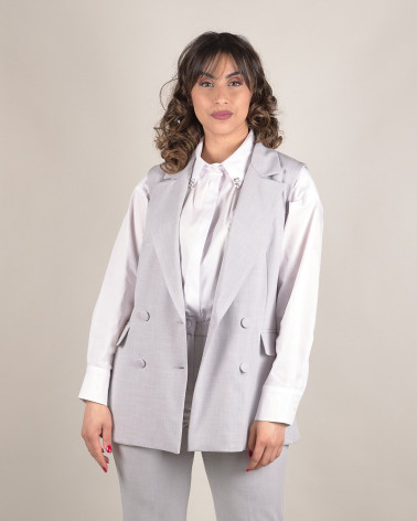 Gilet doppiopetto grigio con bottoni rivestiti