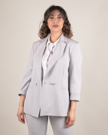 Blazer grigio doppiopetto con bottoni rivestiti