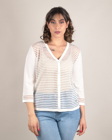 Cardigan in filo e tulle con righe decorative