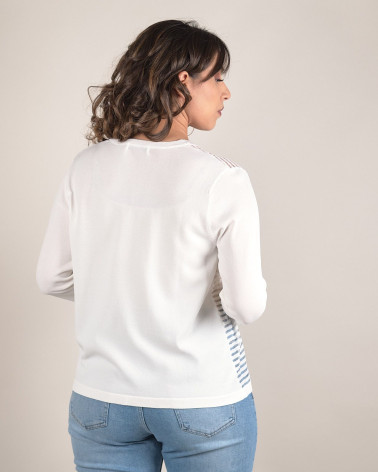 Cardigan in filo e tulle con righe decorative