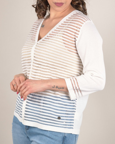 Cardigan in filo e tulle con righe decorative