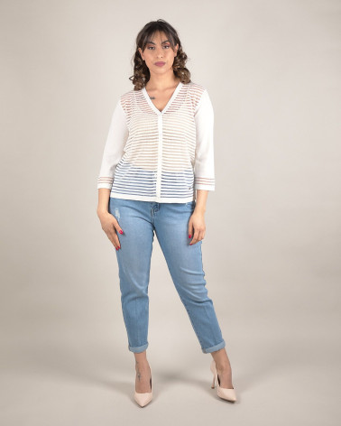 Cardigan in filo e tulle con righe decorative