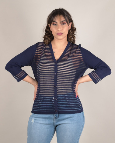 Cardigan in filo e tulle con righe decorative