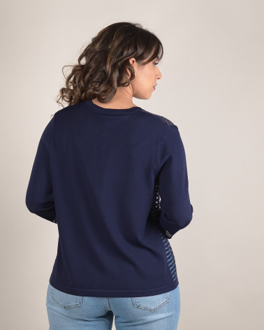 Cardigan in filo e tulle con righe decorative