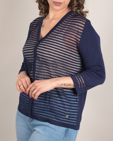 Cardigan in filo e tulle con righe decorative