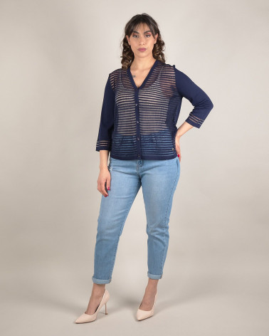 Cardigan in filo e tulle con righe decorative