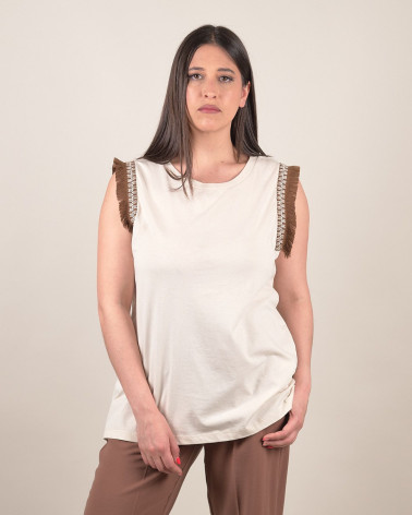 Top in cotone con dettagli frange