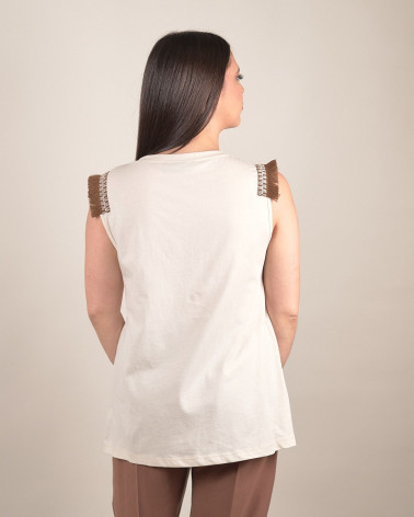 Top in cotone con dettagli frange