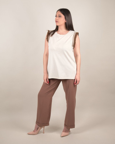 Top in cotone con dettagli frange