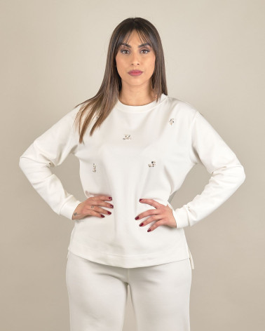 Felpa bianca con applicazioni gioiello