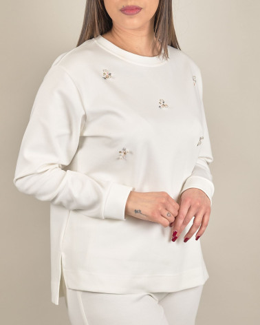 Felpa bianca con applicazioni gioiello