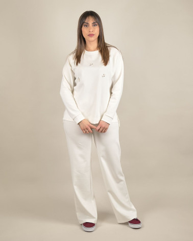 Felpa bianca con applicazioni gioiello