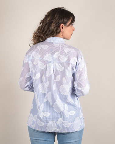 Camicia in cotone con ricami floreali