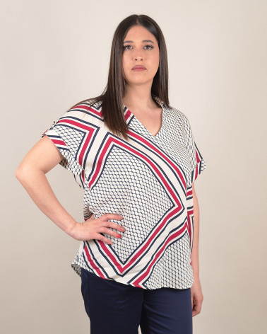 Blusa leggera in viscosa con stampa geo stripes