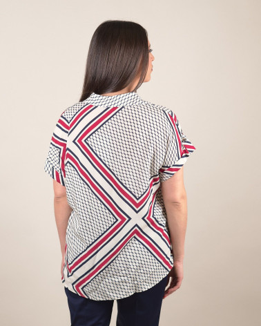 Blusa leggera in viscosa con stampa geo stripes