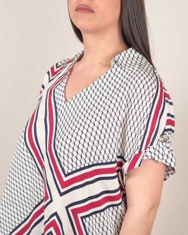 Blusa leggera in viscosa con stampa geo stripes